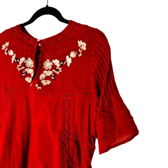 Free People Perfectly Victorian Embroidered Rust Mini Dress- Size Small-Red - Picture 11 of 16